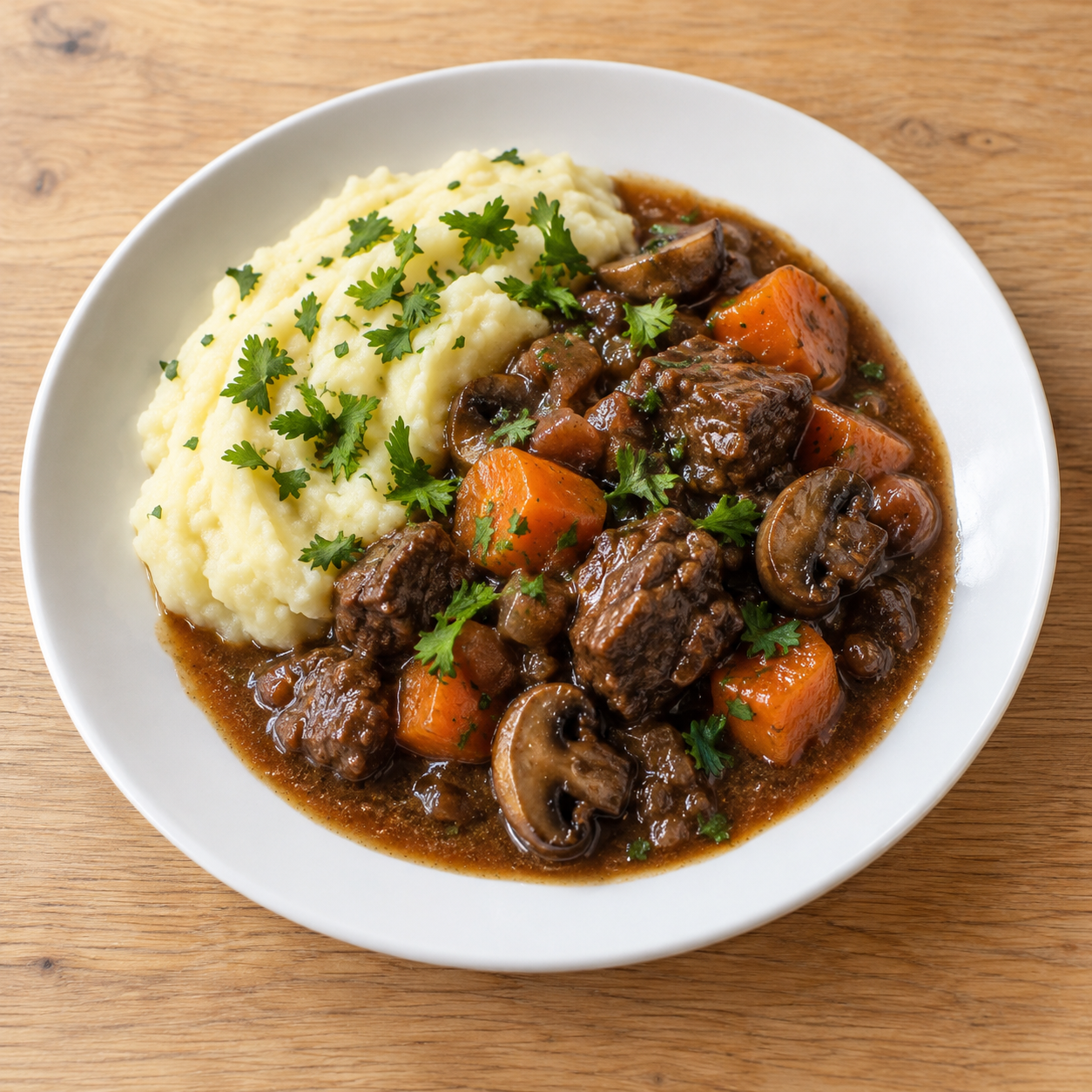 Långkokt köttgryta med potatispuré