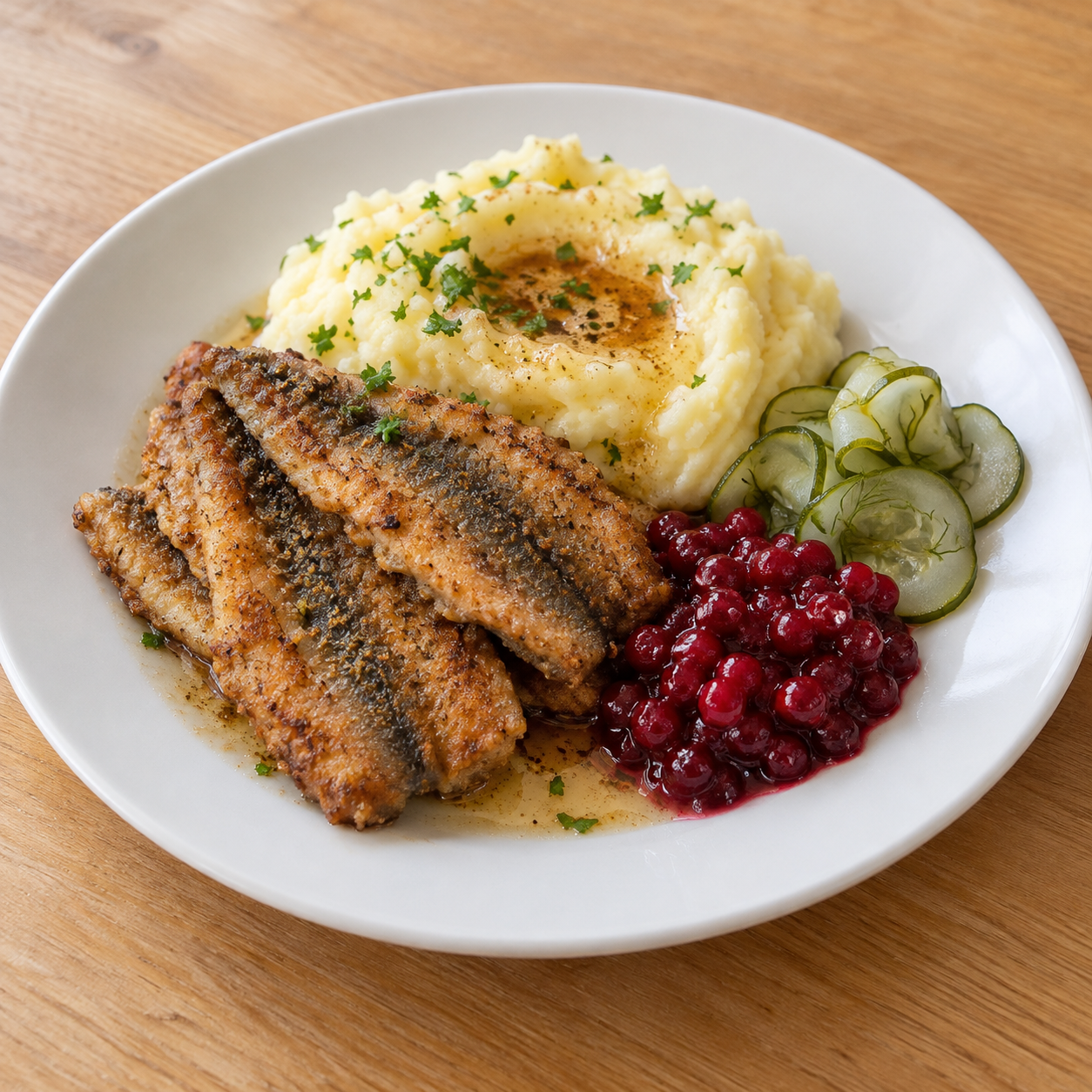 Stekt strömming med potatismos och lingon