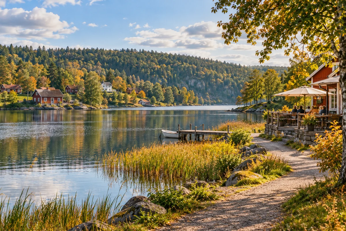AI-illustration inspirerad av Landvetter med omnejd med sjö och skog