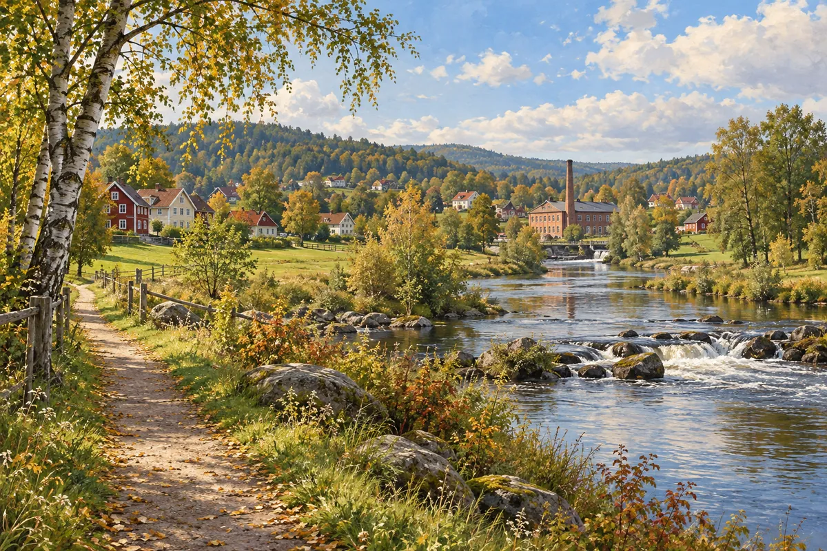 AI-illustration inspirerad av Mark med dalgång och textilmiljö