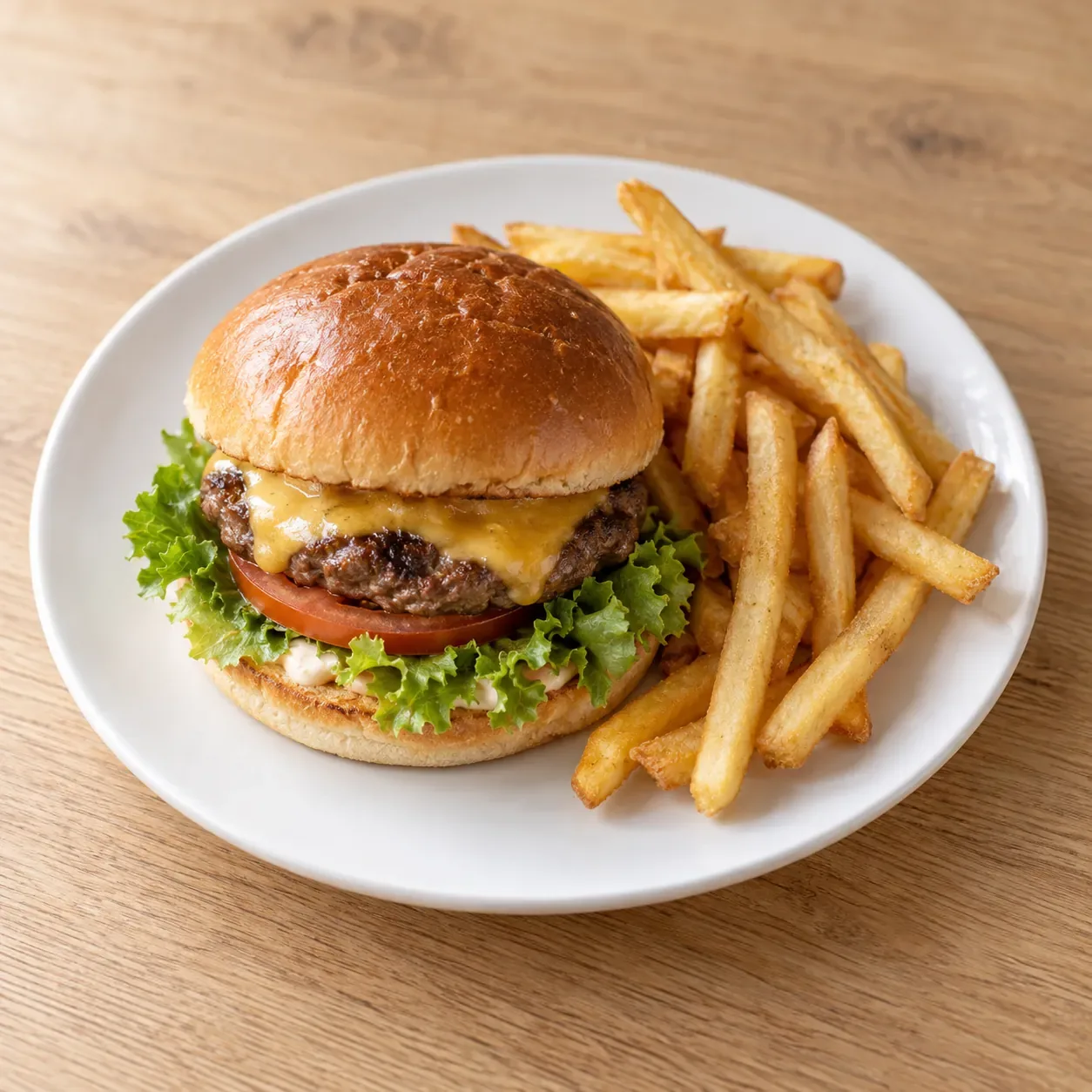 AI-bild av burgare med pommes frites.
