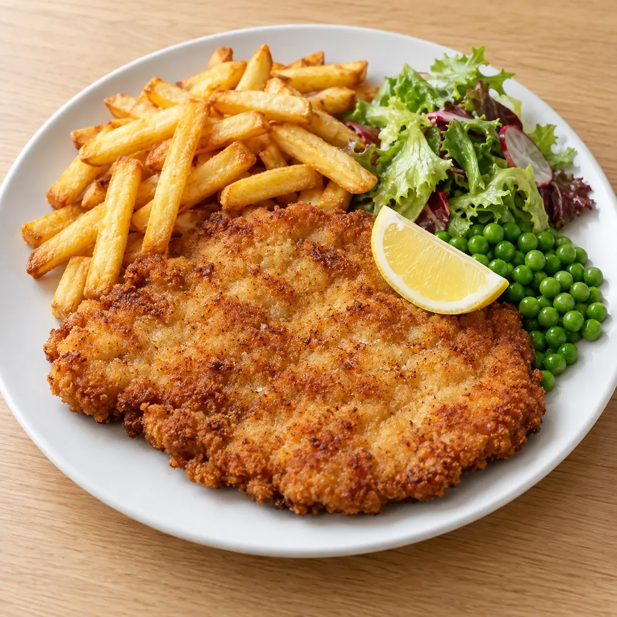 AI-bild av schnitzel med pommes frites.